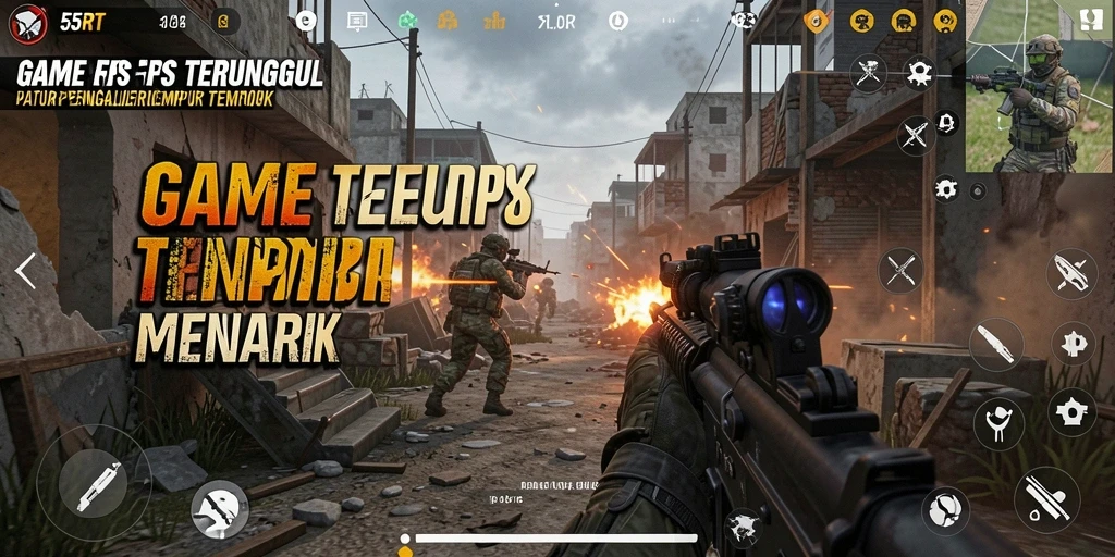 Tangkapan layar menunjukkan aksi intens gameplay 55RT dalam mode FPS.