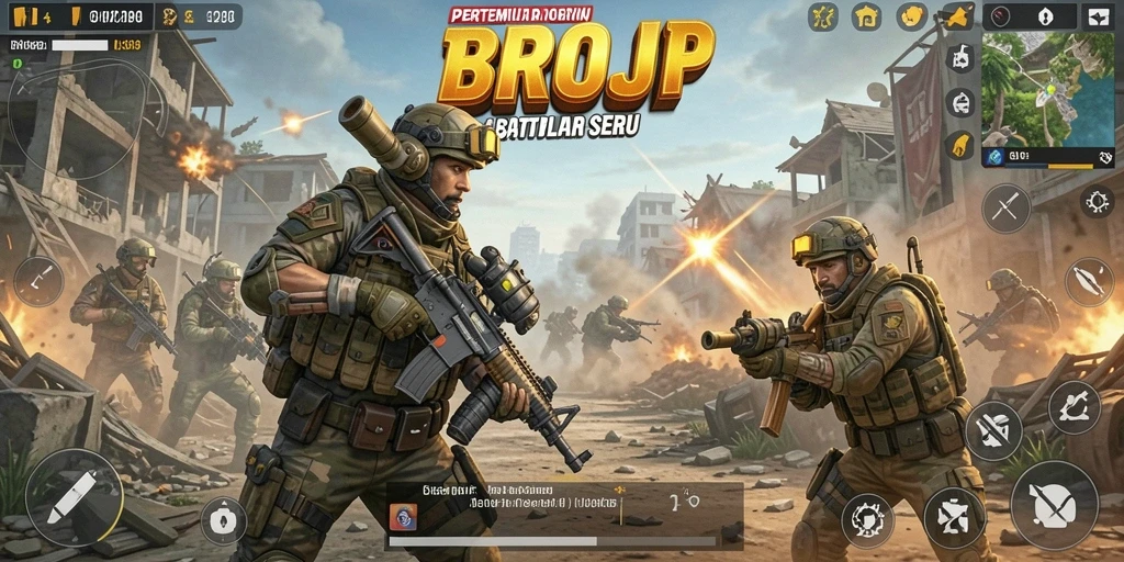 Tampilan gameplay seru dan intens dari BROJP di arena Battle Royale.