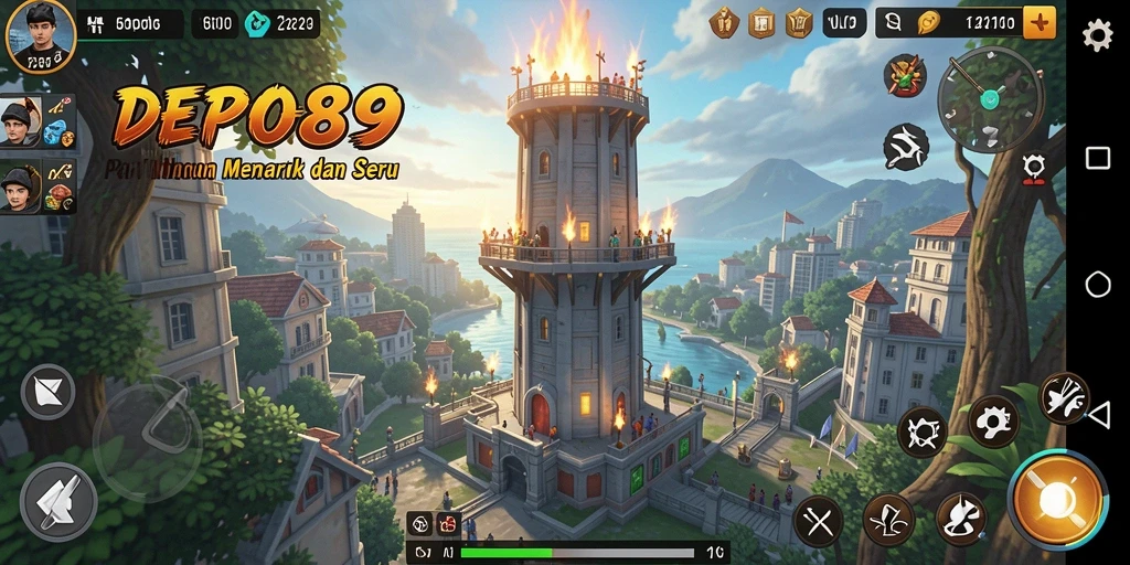Screenshot dari gameplay <strong>DEPO89</strong>, menampilkan pertahanan menara yang strategis.