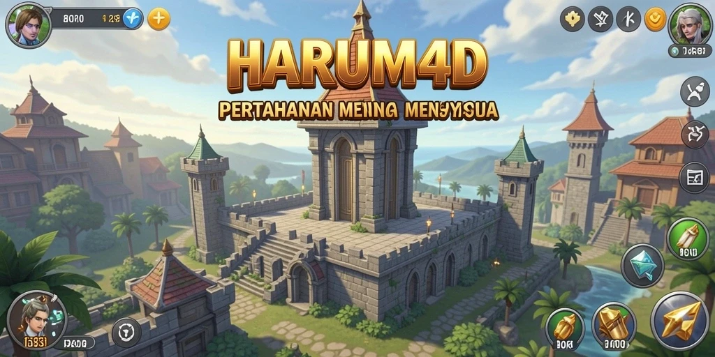 Screenshot utama HARUM4D menampilkan aksi menara pertahanan yang seru.