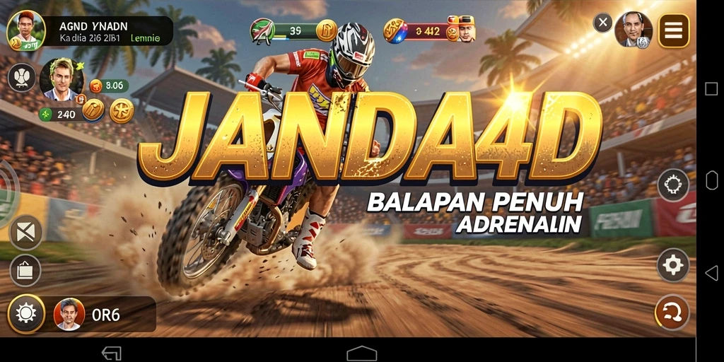 Gameplay JANDA4D dengan mobil balap dalam aksi.