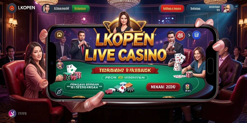 Screenshot utama LKOPEN menampilkan dealer profesional dan permainan yang mendebarkan.
