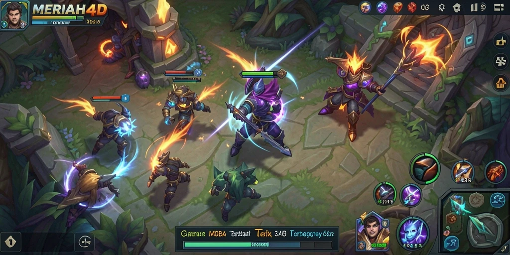 Tampilan gameplay MOBA yang seru dan mendebarkan.