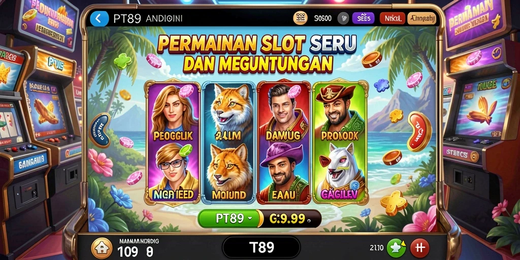 Screenshot gameplay PT89 menunjukkan mesin slot yang menarik dan penuh warna.