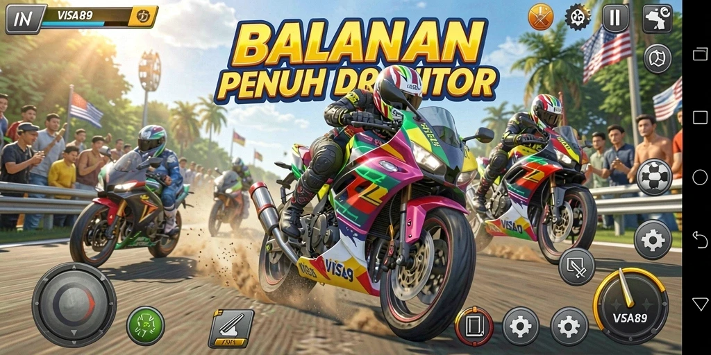 Gameplay mendebarkan dalam balapan motor yang menantang.